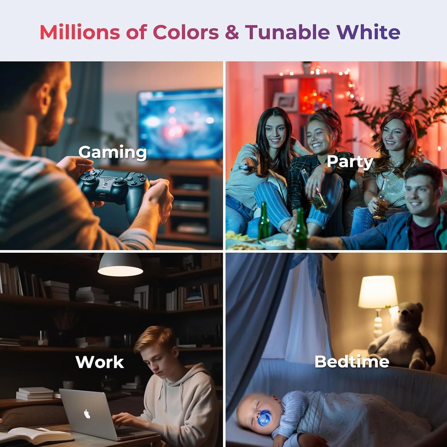 THIRDREALITY smart color light bulb showing multiple RGB colors